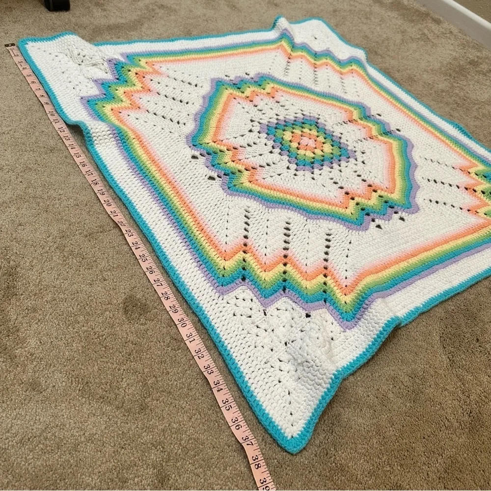 Handmade Multicolor Rainbow Pride Crochet Knit Throw Baby Blanket 38x38 Inches - Picture 4 of 4